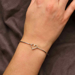 Sterling Silver Wire Heart Bracelet on Wrist