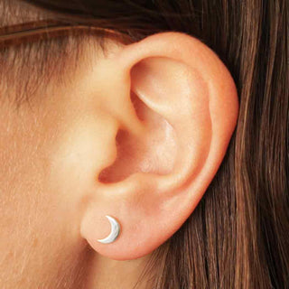 Sterling Silver Crescent Moon Earring on Ear