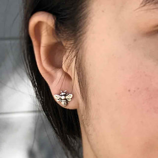 Sterling Silver Bee Earrings on Ear