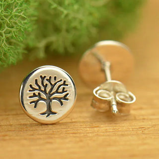 Nina Designs Sterling Silver Etched Tree of Life Post Earrings