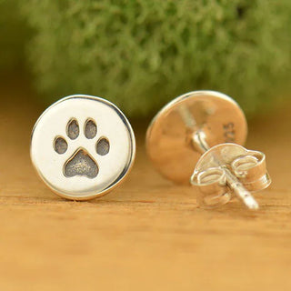 Nina Designs Sterling Silver Etched Paw Print Post Earrings