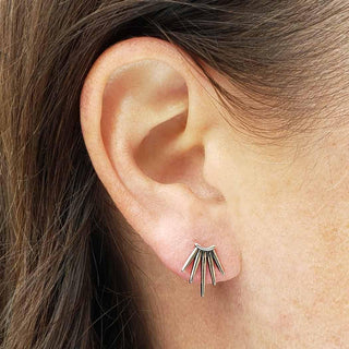 Sterling Silver Five Spike Post Earrings on model