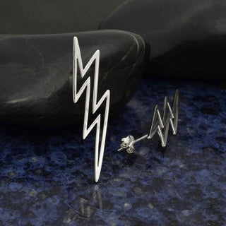 Nina Designs Sterling Silver Large Lightning Bolt Post Earrings