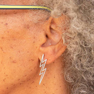 Sterling Silver Openwork Lighting Bolt Earrings on Ear