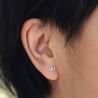 Sterling Silver Leaf Sprout Earrings on Ear