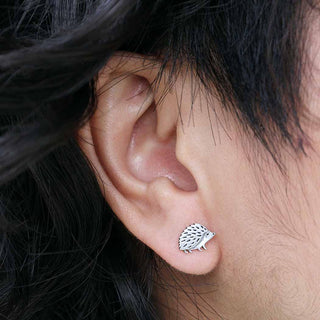 Sterling Silver Hedgehog Earrings on Ear