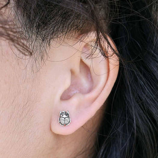 Sterling Silver Scarab Earrings on Ear