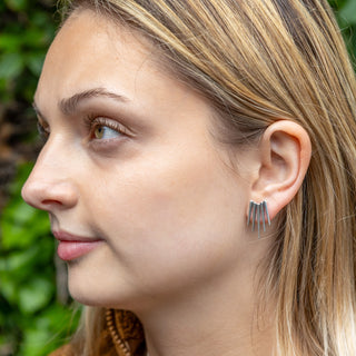 Sterling Silver Large Five Spike Post Earrings on model