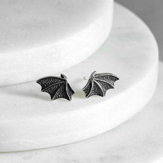 Sterling Silver Dragon Wing Post Earrings beauty shot on granite
