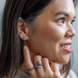 Sterling Silver Dragon Wing Post Earrings on model