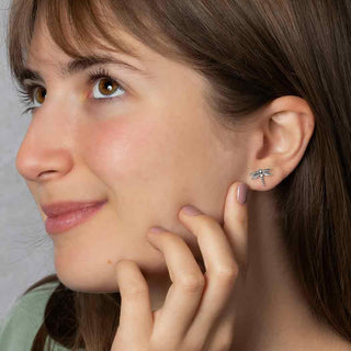 Sterling Silver Detailed Dragonfly Earrings on Ear