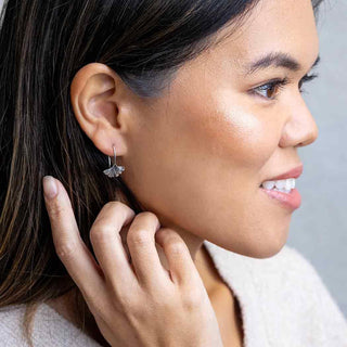 Sterling Silver Ginkgo Leaf Earrings on model