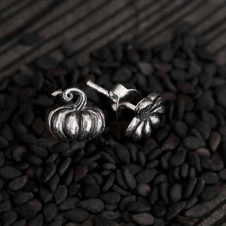Sterling Silver or Bronze 3D Pumpkin Post Earrings 8x8mm - Nina Designs