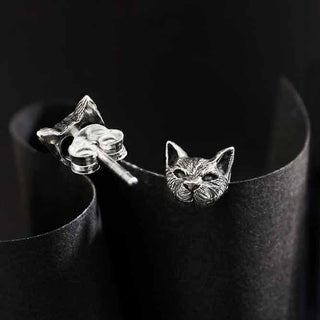 Nina Designs Sterling Silver 3D Cat Head Post Earrings