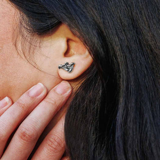 Sterling Silver Chanterelle Mushroom Earrings on Ear