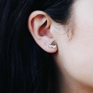 Sterling Silver Cherry Earrings on Ear