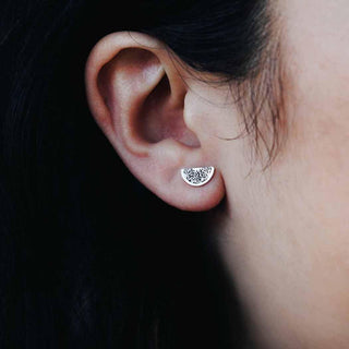 Sterling Silver Orange Slice Earrings on Ear