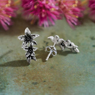 Nina Designs Sterling Silver Flower and Leaves Post Earrings