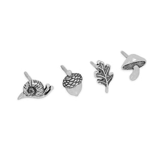 Sterling Silver Autumn Post Earring Set - snail, acorn, oak leaf, mushroom