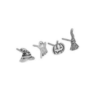 Set of silver Halloween-themed charms on a white background