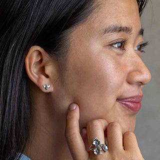 Sterling Silver Bee Post Earrings on Ear