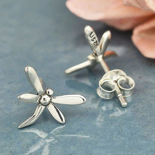 Sterling Silver or Bronze Dragonfly Post Earrings 9x10mm - Nina Designs