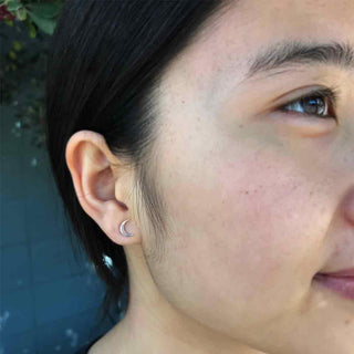 Sterling Silver Moon Post Earrings 7x5mm - Nina Designs