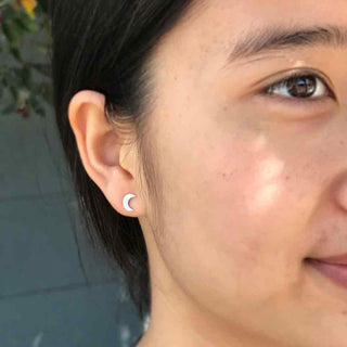 Sterling Silver Crescent Moon Earrings on Woman