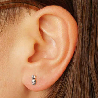 Sterling Silver Pineapple Earrings on Ear
