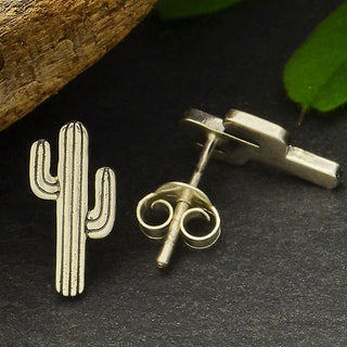 Sterling Silver or Bronze Cactus Post Earrings 12x6mm - Nina Designs