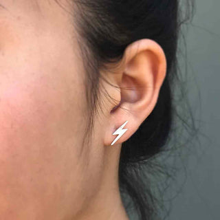 Sterling Silver Lightning Bolt Earrings on Ear