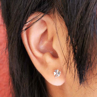 Sterling Silver Four Leaf Clover Post Earrings on ear
