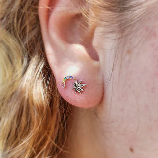 Mini Rainbow Earrings on Ear Lobe