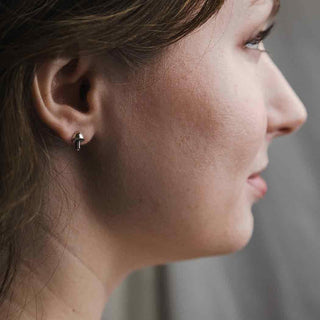 Sterling Silver Mini Mushroom Earrings on Ear