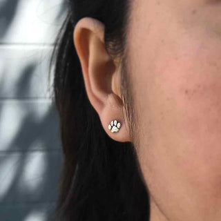 Sterling Silver Puffy Paw Earrings on Ear