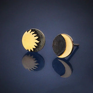 Nina Designs Mixed Metal Sun and Moon Post Earrings