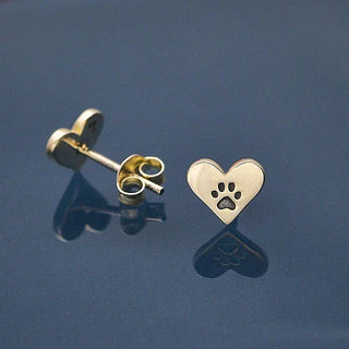Nina Designs Sterling Silver Heart Post Earrings with Etched Paw Print