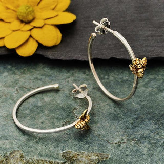 Nina Designs Sterling Silver Hoop Post Earrings with Bronze Bee