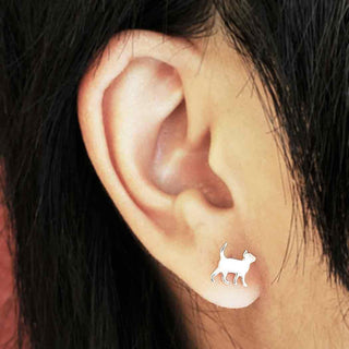 Sterling Silver Exploring Cat Earrings on Ear