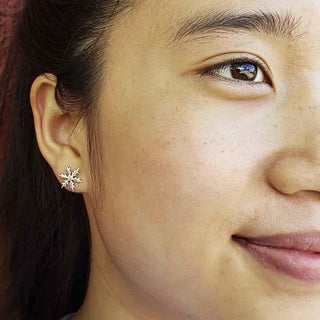 Sterling Silver Snowflake Earrings on Woman