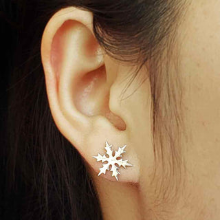 Sterling Silver Snowflake Earrings on Ear