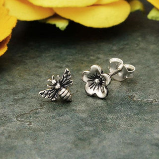 Nina Designs Sterling Silver Bee and Cherry Blossom Post Earrings