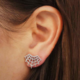 Sterling Silver Spider Web Earrings on Ear