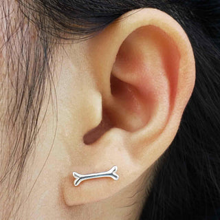 Sterling Silver Bone Earrings on Ear
