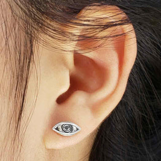 Sterling Silver Dimensional Eye Post Earrings on ear
