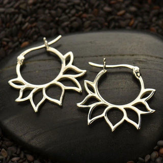 Nina Designs Sterling Silver Lotus Flower Hoop Earrings