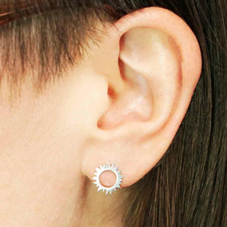 Sterling Silver Solar Eclipse Earrings on Ear