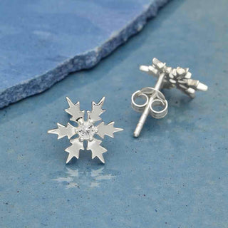 Nina Designs Sterling Silver Snowflake Post Earrings with Nanogem Center