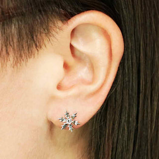 Sterling Silver Snowflake Earring with Nanogem Center on Ear