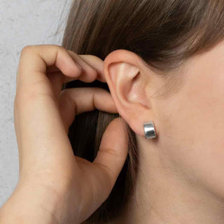 Sterling Silver Wide Cuff Huggie Hoop on Ear